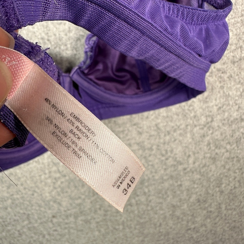 Vintage Victorias Secret 34B Bra Womens Adjustable Purple Embroidered Floral - Picture 6 of 13